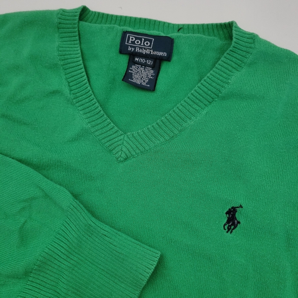 Polo Ralph Lauren Boys Knit Sweater V-Neck Pony Logo Pima Cotton Kids Med 10-12